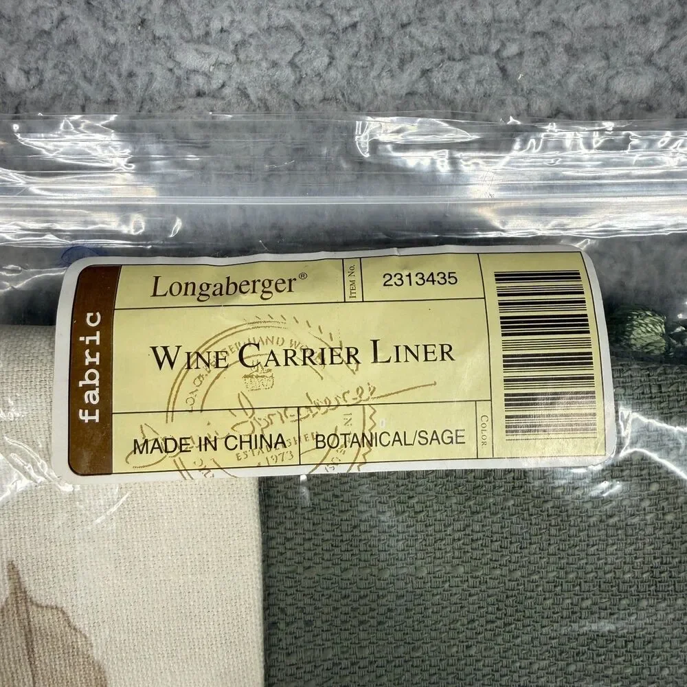 Longaberger Beverage Wine Carrier Tote Liner Botanical Sage Fabric 2313435 New
